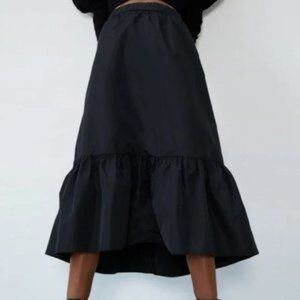 Zara Midi Ruffle Skirt Black NWOT